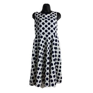 T Tahari White Navy Polka Dot Dress Fit & Flare Unlined Summer Sleeveless Size 8